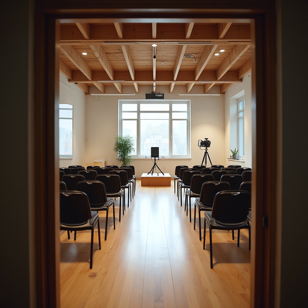 Interior modern al sălii de curs din București unde are loc atelierul de storytelling